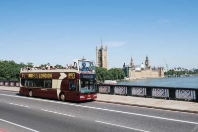 London: Big Bus Hop-on, Hop-off with Optional River Cruise - The Red Route for Westminster icons and the London Eye skyline