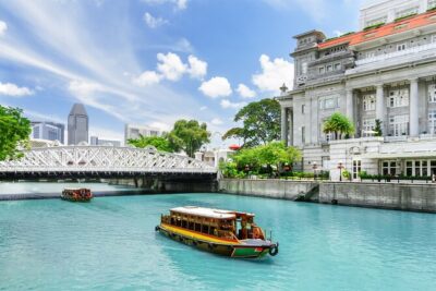 Singapore River Cruise, Night Garden Rhapsody & Spectra by CYT - Clarke Quay after dark: shophouses, river energy, quick stop